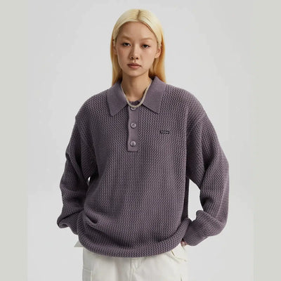 Solid Color Textured Knit Polo Korean Street Fashion Polo By WASSUP Shop Online at OH Vault