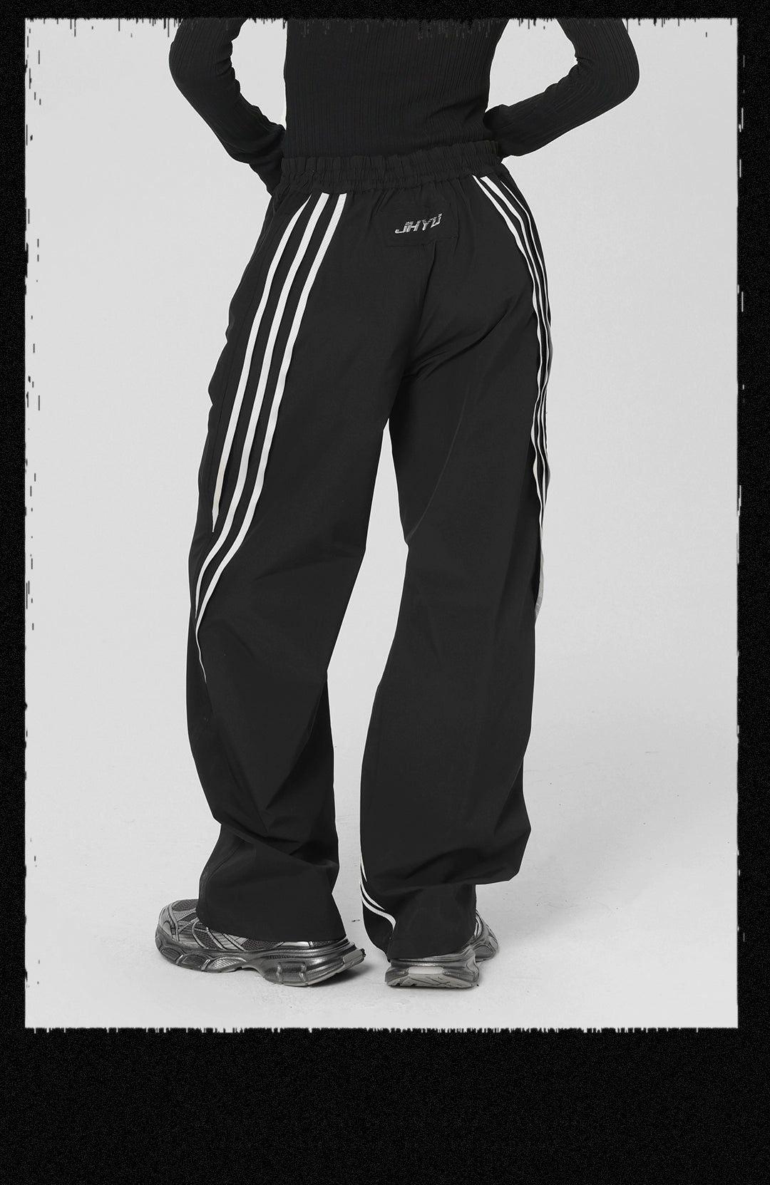 Gartered Contrast Lines Track Pants Korean Street Fashion Pants By JHYQ Shop Online at OH Vault
