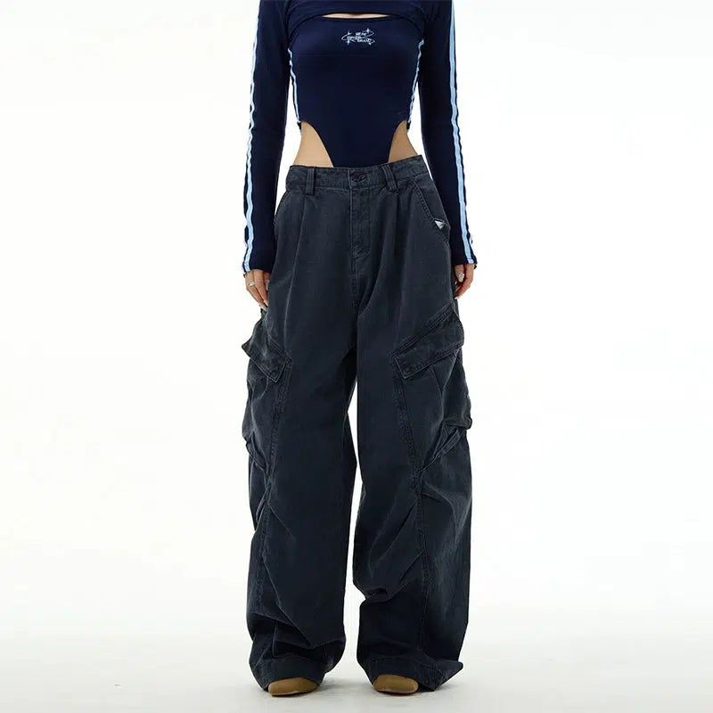 Belted Flap Pocket Wide Leg Cargo Pants