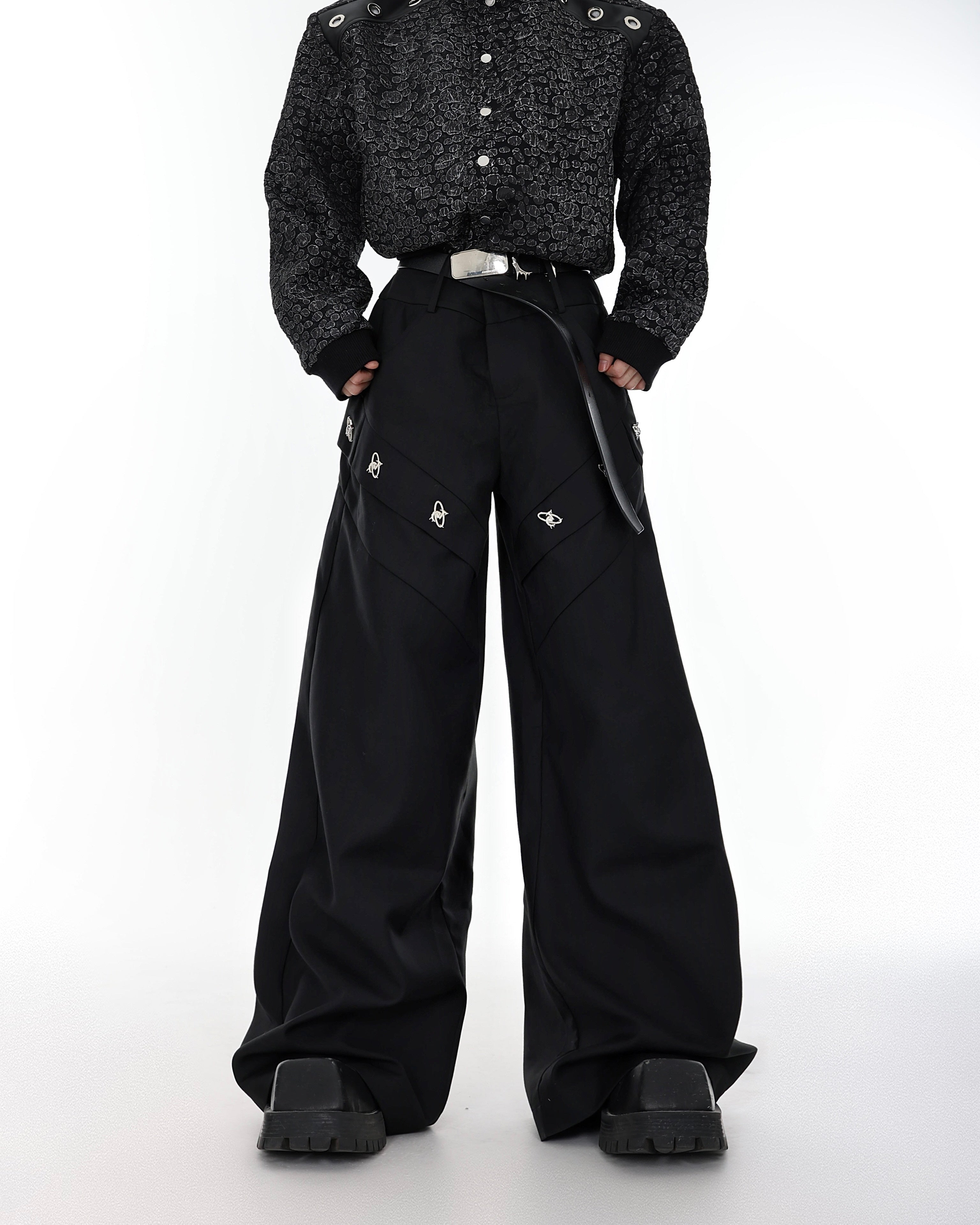 Argue Culture Metal Embellished Wide Cut Pants