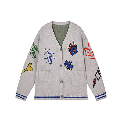 Patches Logo Knit Cardigan Korean Street Fashion Cardigan By Donsmoke Shop Online at OH Vault