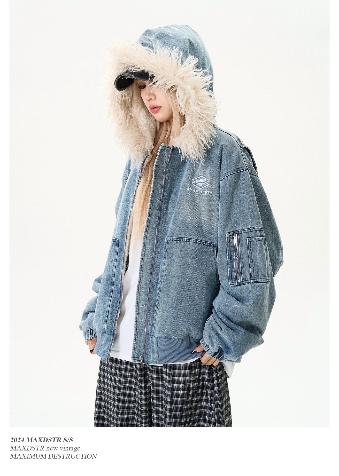 Detachable Fur Hooded Denim Jacket Korean Street Fashion Jacket By MaxDstr Shop Online at OH Vault