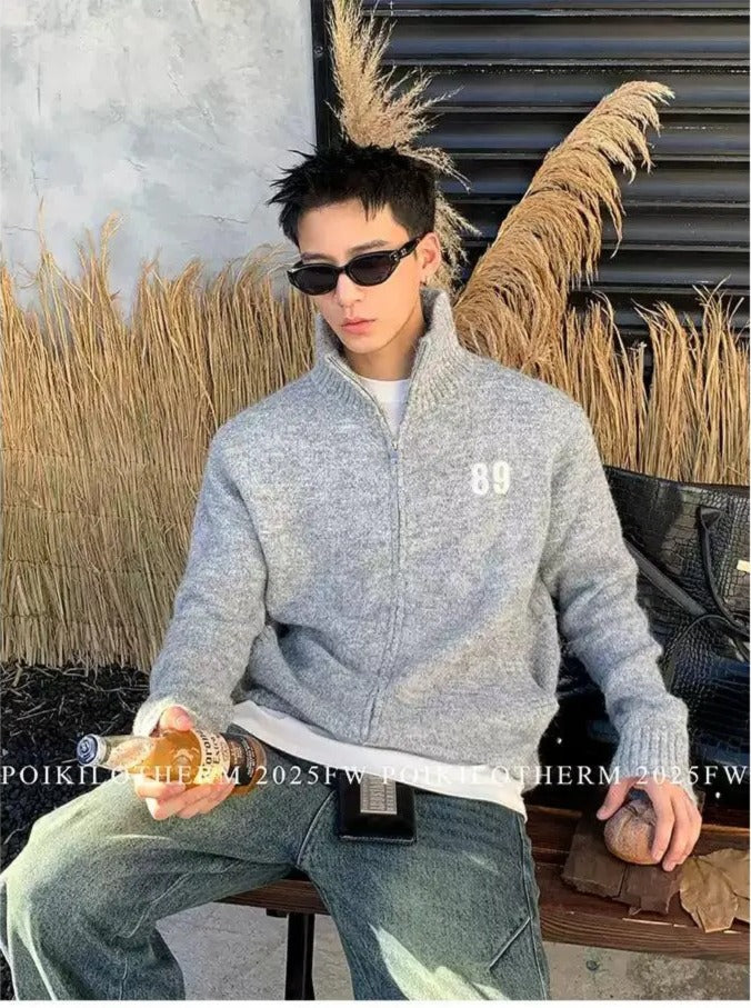 Embroidery Stand Collar Knit Jacket Korean Street Fashion Jacket By Poikilotherm Shop Online at OH Vault