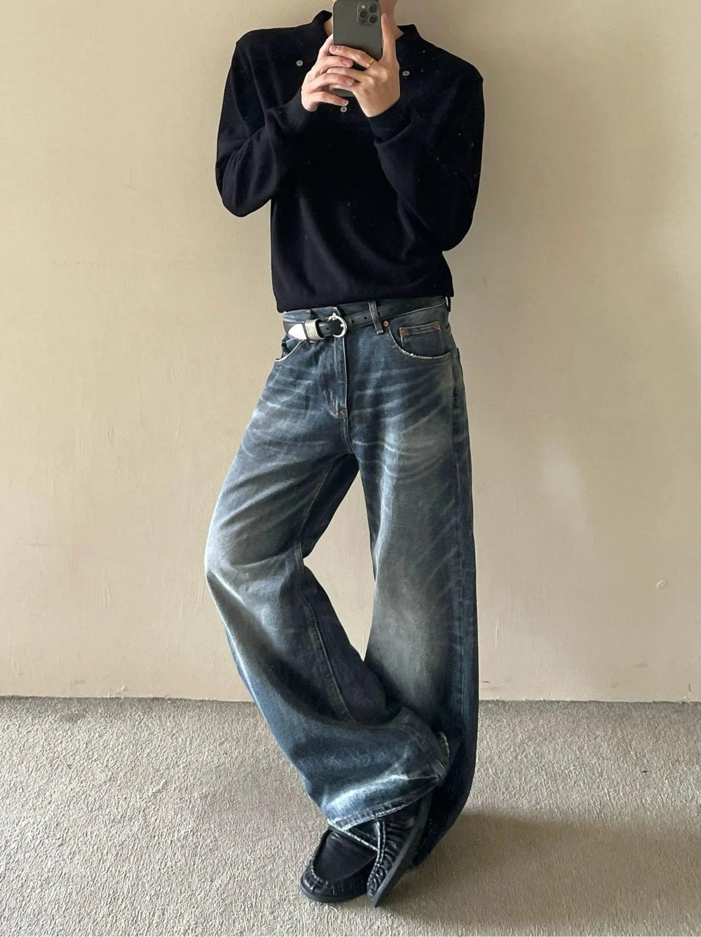 Whiskered Raw Edge Bootcut Jeans Korean Street Fashion Jeans By MaxDstr Shop Online at OH Vault