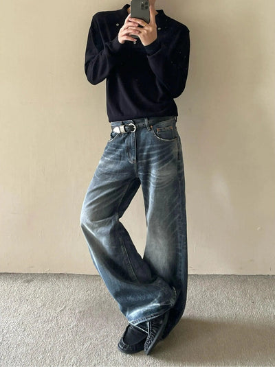Whiskered Raw Edge Bootcut Jeans Korean Street Fashion Jeans By MaxDstr Shop Online at OH Vault