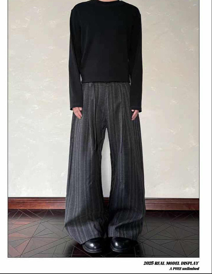 Drawstring Vertical Stripes Loose Pants Korean Street Fashion Pants By A PUEE Shop Online at OH Vault