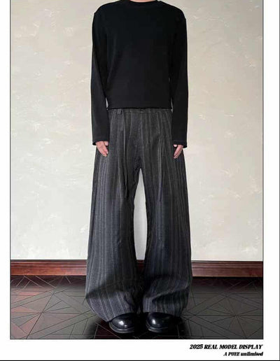 Drawstring Vertical Stripes Loose Pants Korean Street Fashion Pants By A PUEE Shop Online at OH Vault