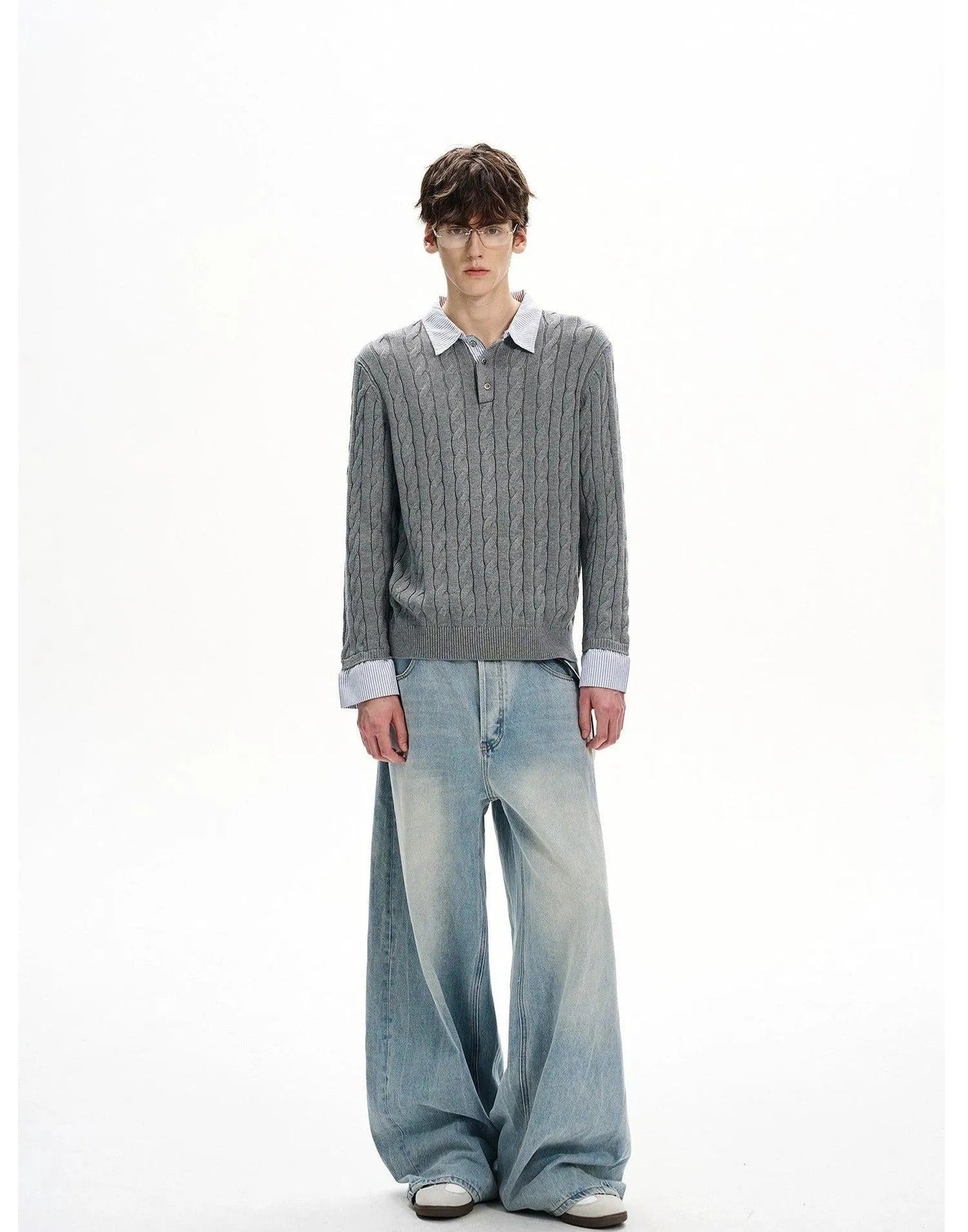 Spliced Stripe Polo Neck Sweater Korean Street Fashion Sweater By MaxDstr Shop Online at OH Vault