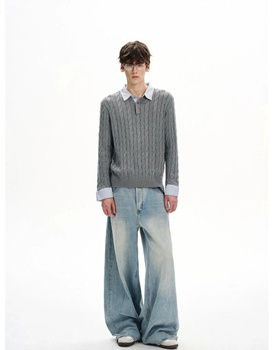 Spliced Stripe Polo Neck Sweater Korean Street Fashion Sweater By MaxDstr Shop Online at OH Vault