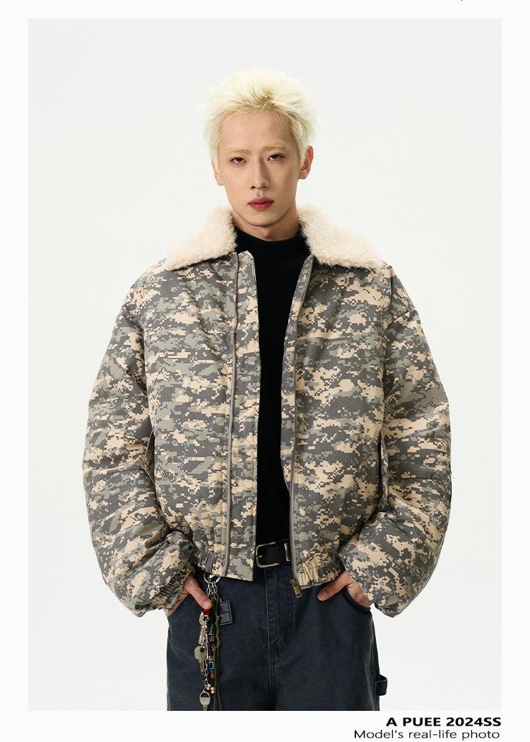 Fur Lapel Camouflage Puffer Jacket Korean Street Fashion Jacket By A PUEE Shop Online at OH Vault