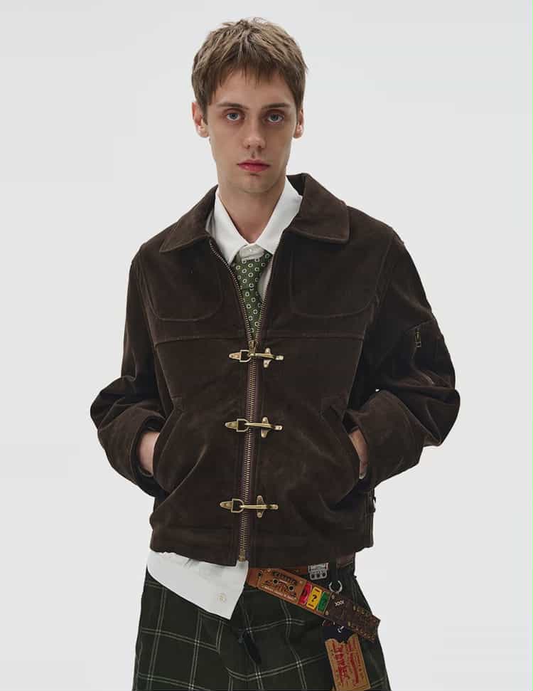 Micro Suede Fireman Clasp Structured Jacket Korean Street Fashion Jacket By Mad Witch Shop Online at OH Vault