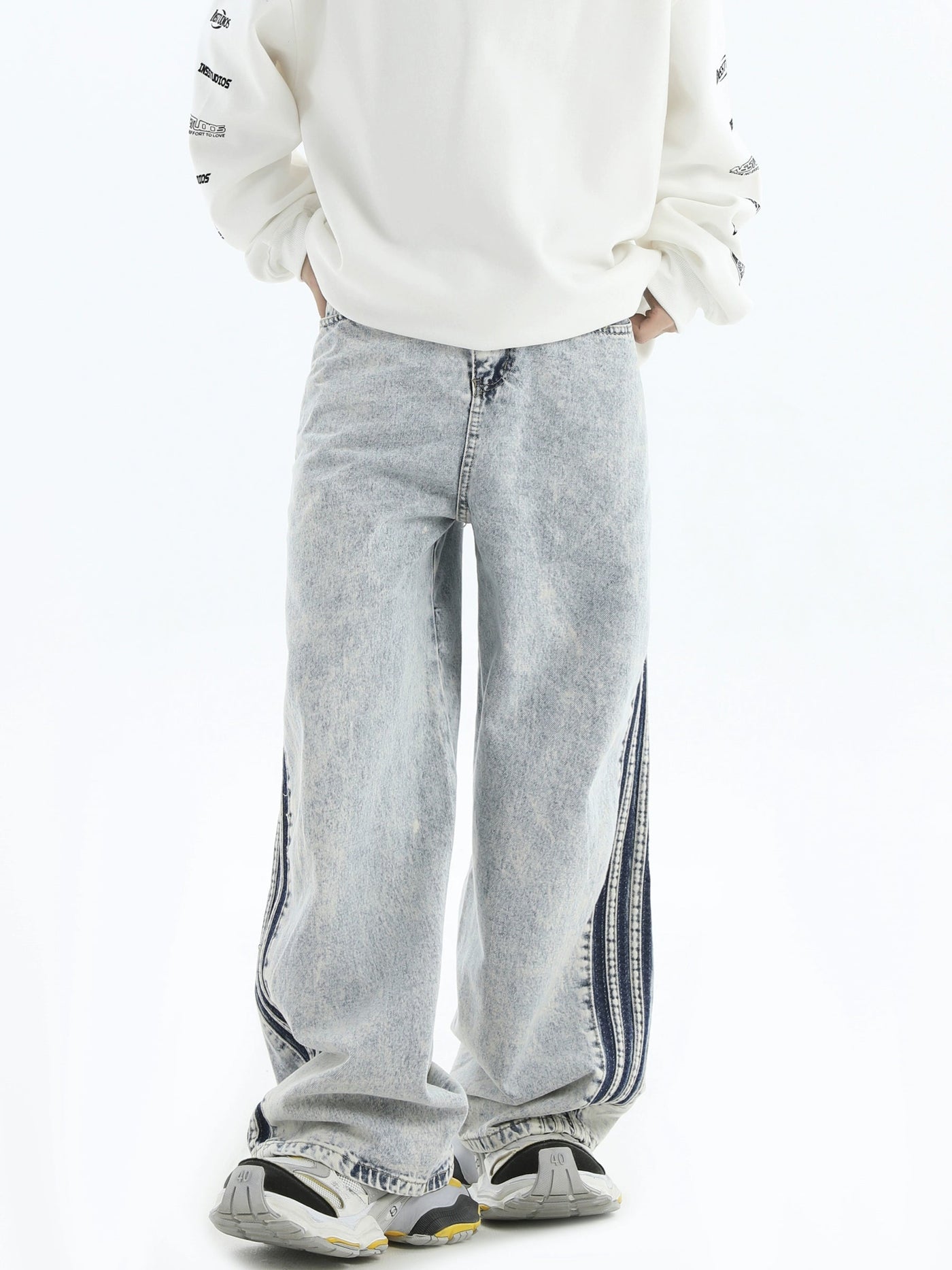 Faded Wash Striped Jeans Korean Street Fashion Jeans By INS Korea Shop Online at OH Vault