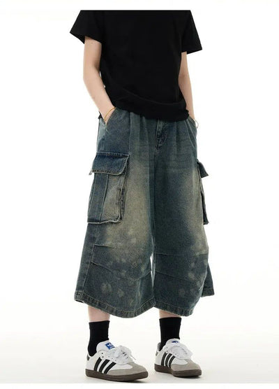 Bleach Washed Pleats Denim Shorts Korean Street Fashion Shorts By Mad Witch Shop Online at OH Vault