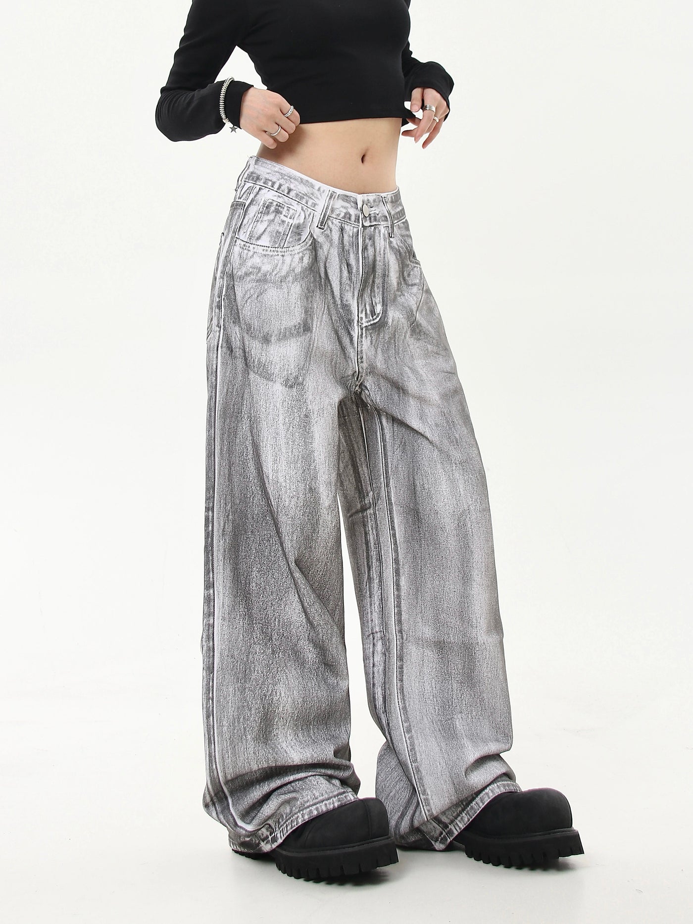 Charcoal Washed Wide Leg Jeans Korean Street Fashion Jeans By Blacklists Shop Online at OH Vault