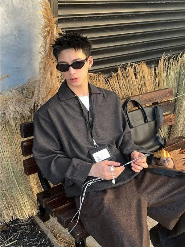 Half-Buttoned V-Neck Shirt Korean Street Fashion Shirt By Poikilotherm Shop Online at OH Vault