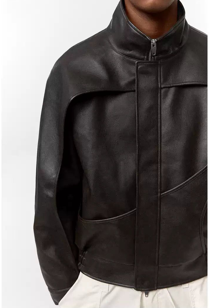 Spliced Cut Lines PU Leather Jacket Korean Street Fashion Jacket By Conp Conp Shop Online at OH Vault