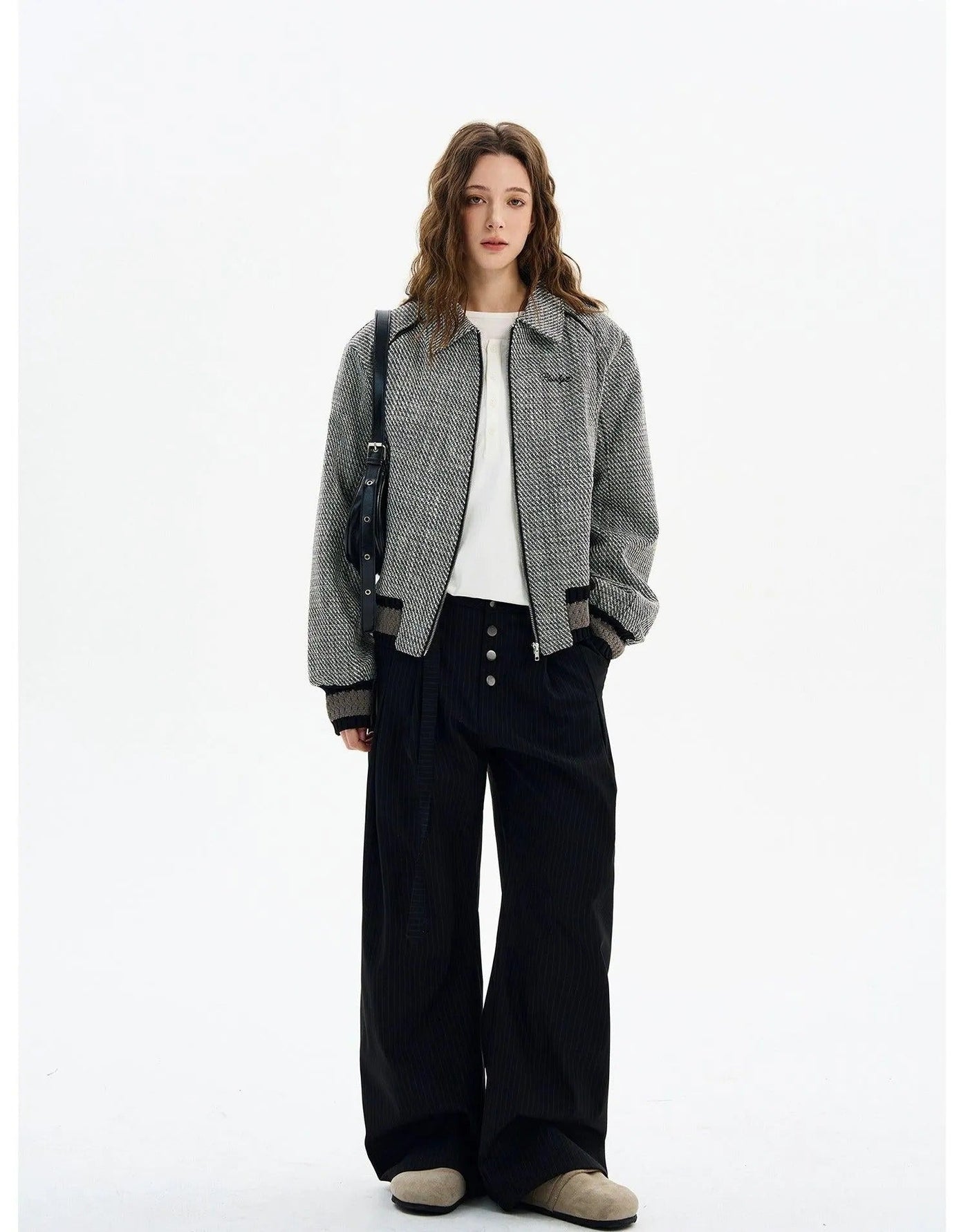 Houndstooth Knitted Hem Jacket Korean Street Fashion Jacket By MaxDstr Shop Online at OH Vault