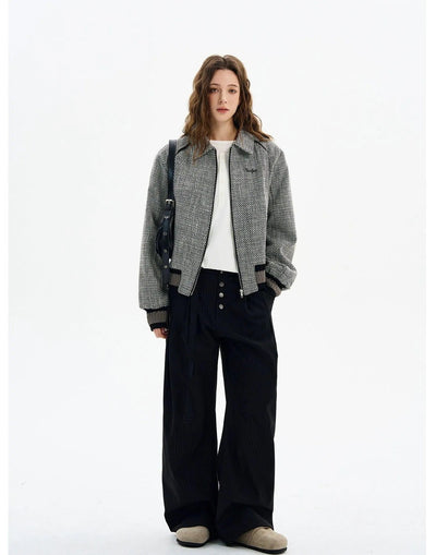 Houndstooth Knitted Hem Jacket Korean Street Fashion Jacket By MaxDstr Shop Online at OH Vault