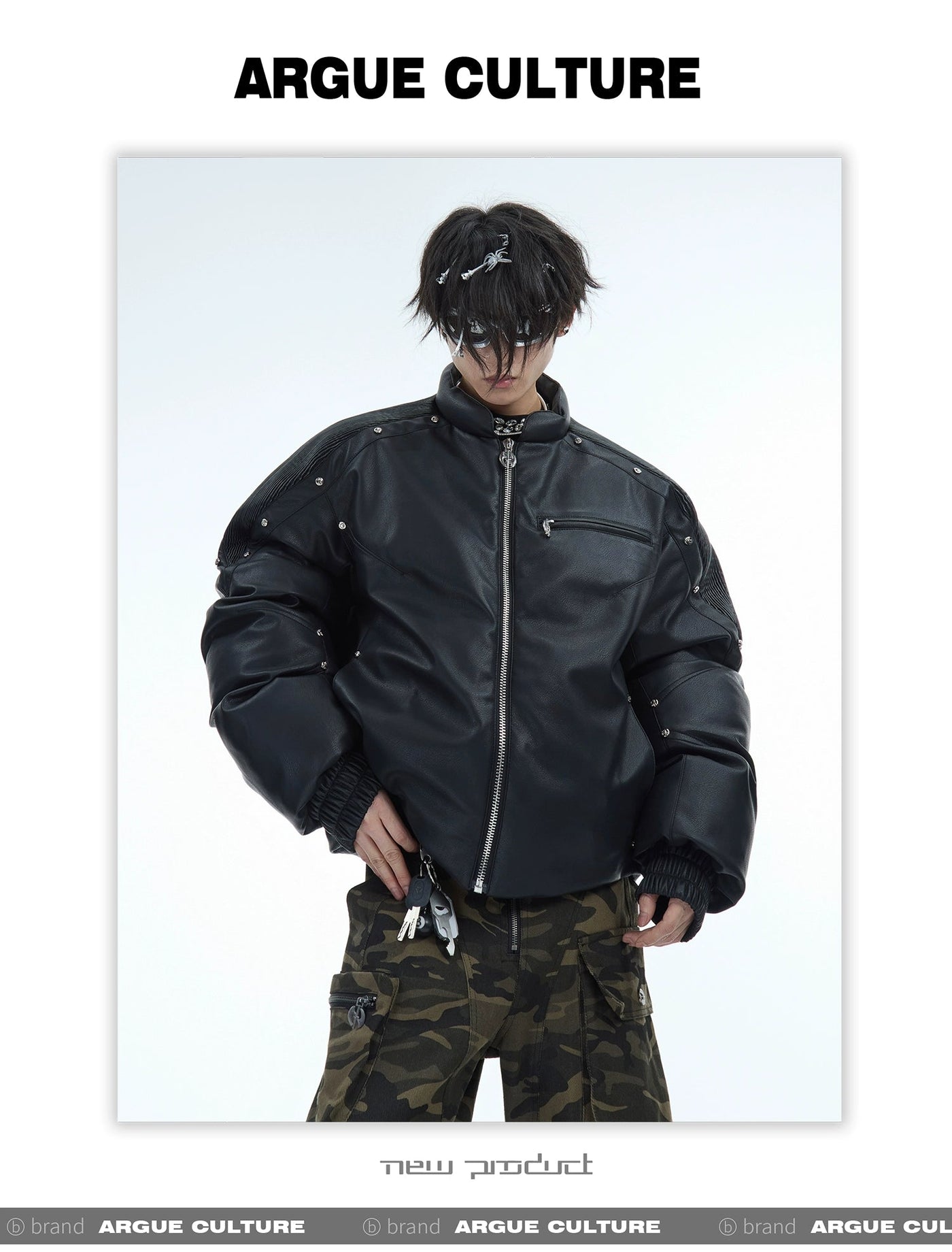 Metal Rivet Short PU Leather Jacket Korean Street Fashion Pants By Argue Culture Shop Online at OH Vault