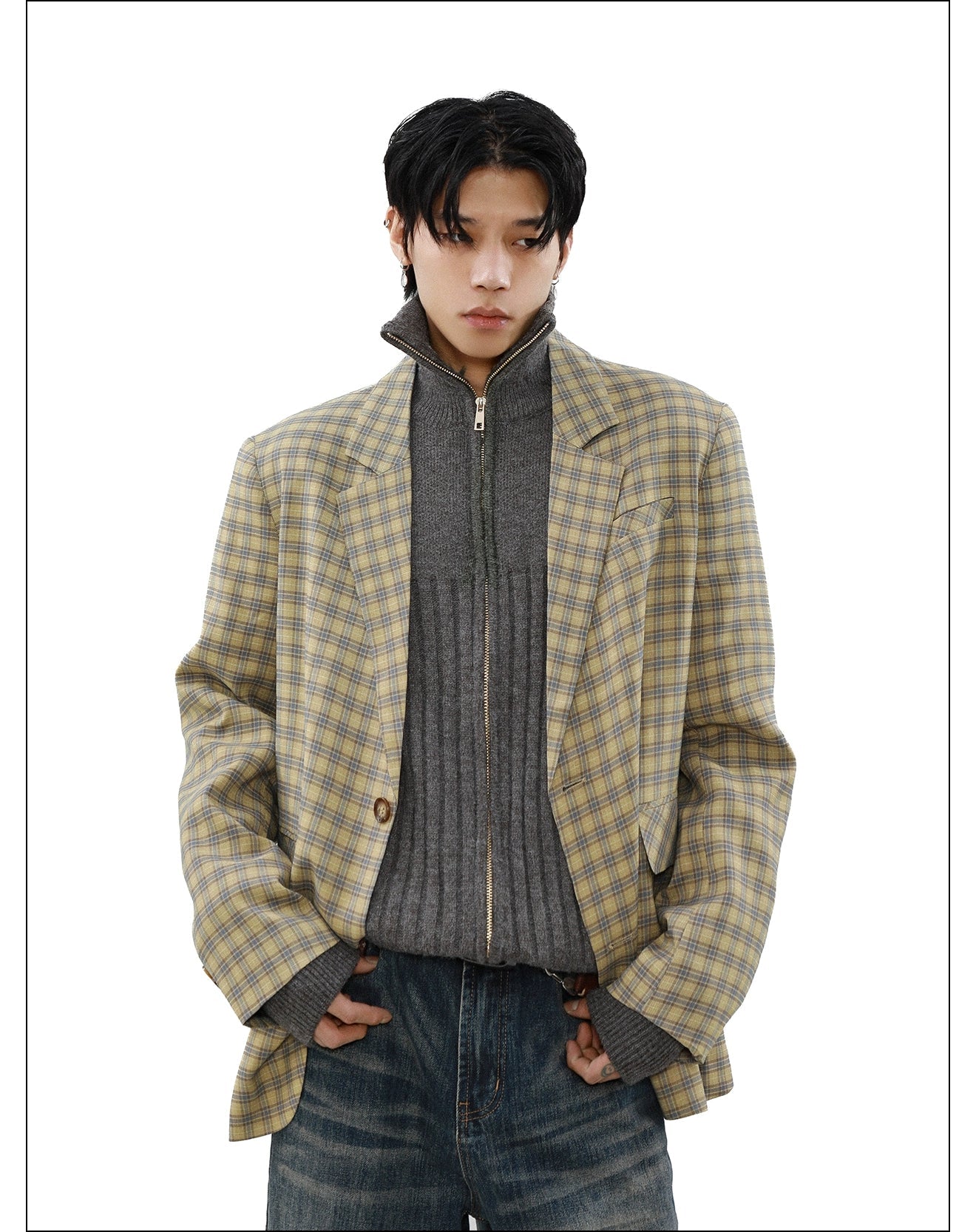 Vintage Plaid Lapel Blazer Korean Street Fashion Blazer By Mr Nearly Shop Online at OH Vault