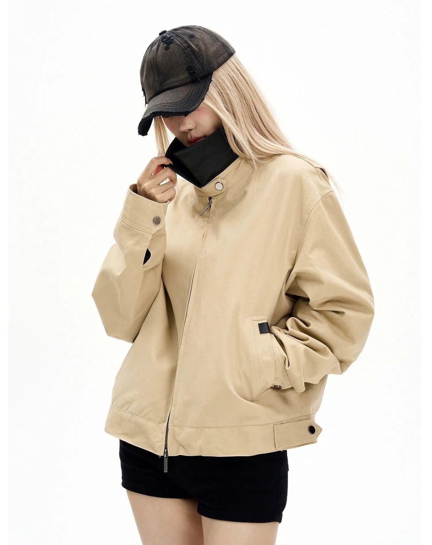 Spliced Collar Zipped Jacket Korean Street Fashion Jacket By MaxDstr Shop Online at OH Vault