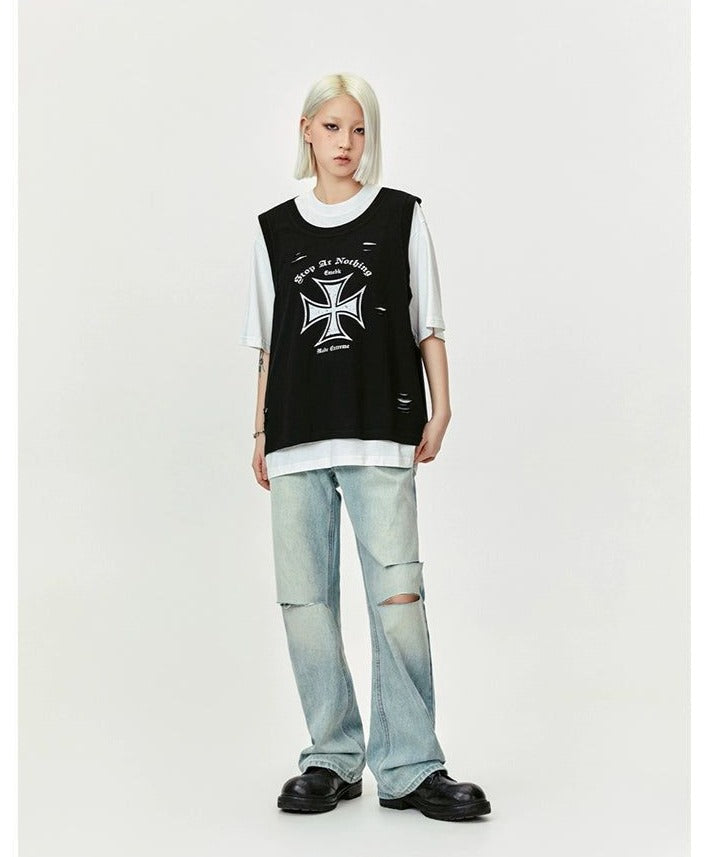 Two-Piece Lettered & Logo T-Shirt Korean Street Fashion T-Shirt By Made Extreme Shop Online at OH Vault
