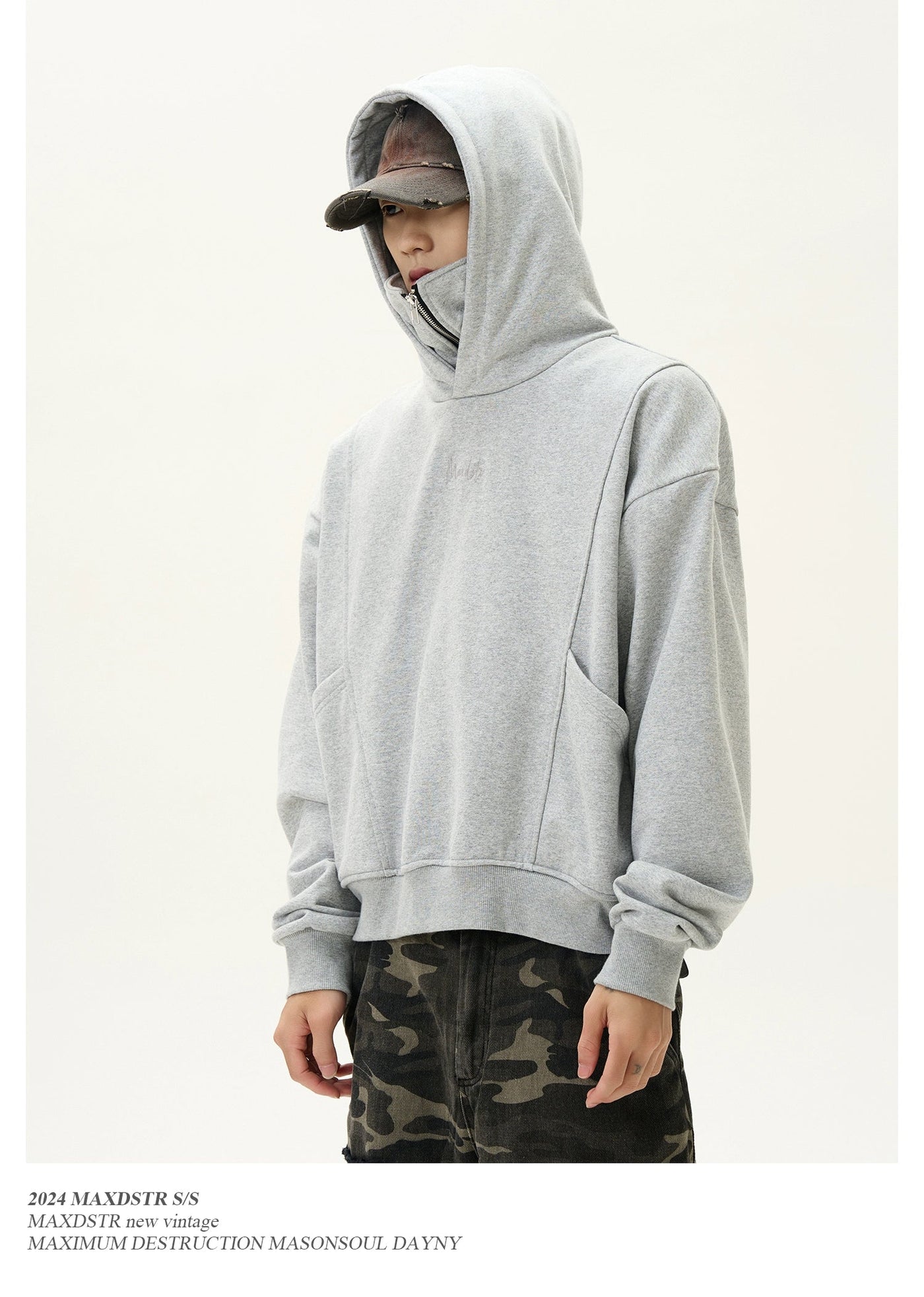 Boxy Ninja Collar Hoodie Korean Street Fashion Hoodie By MaxDstr Shop Online at OH Vault