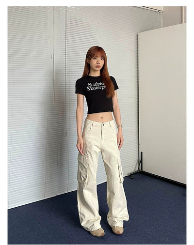 Basic Loose Straight Cargo Pants Korean Street Fashion Pants By Apocket Shop Online at OH Vault