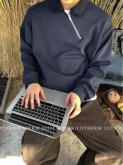 Ribbed Collar Diagonal Half-Zip Korean Street Fashion Half-Zip By Poikilotherm Shop Online at OH Vault