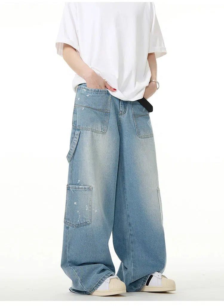 Scattered Pockets Faded Jeans Korean Street Fashion Jeans By Mad Witch Shop Online at OH Vault