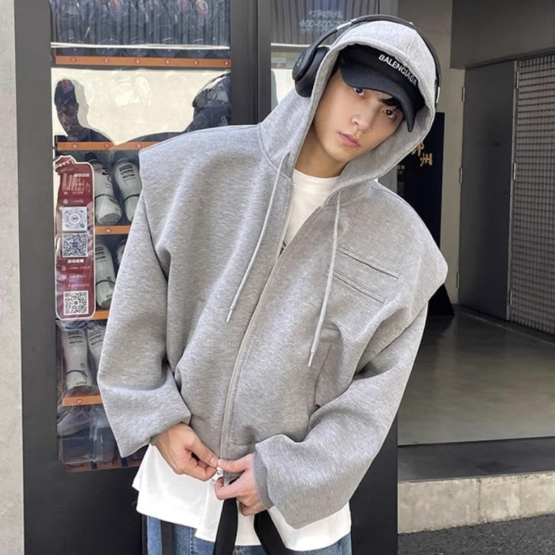 Drawstring Straight Cut Pocket Hoodie Korean Street Fashion Hoodie By Poikilotherm Shop Online at OH Vault
