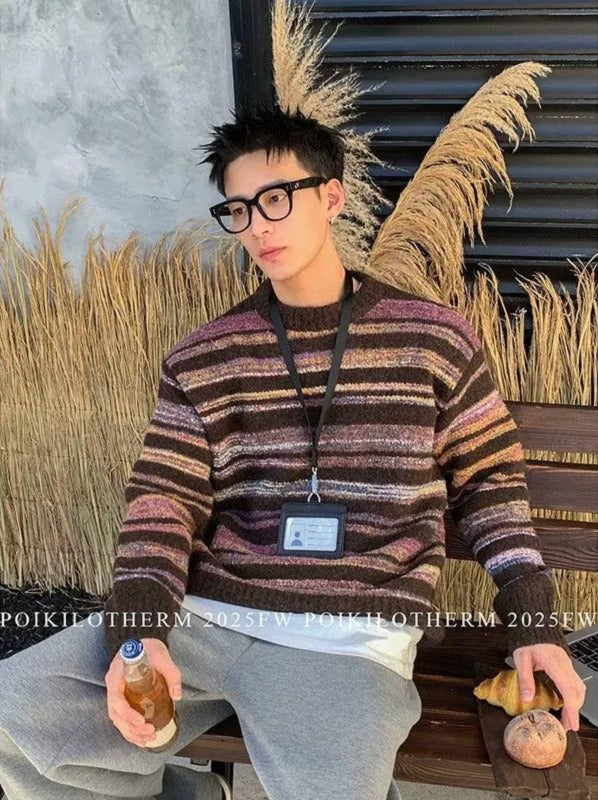 Comfy Striped Contrast Sweater Korean Street Fashion Sweater By Poikilotherm Shop Online at OH Vault