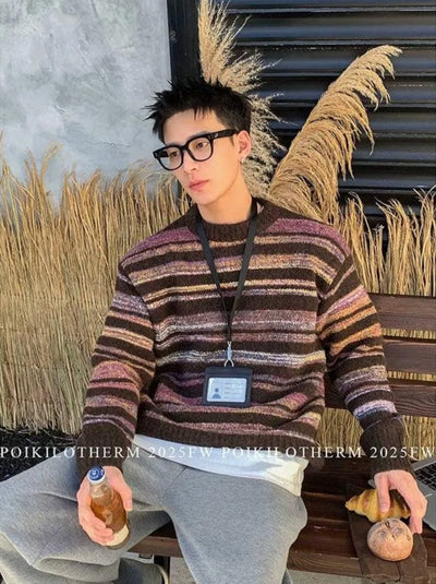 Comfy Striped Contrast Sweater Korean Street Fashion Sweater By Poikilotherm Shop Online at OH Vault