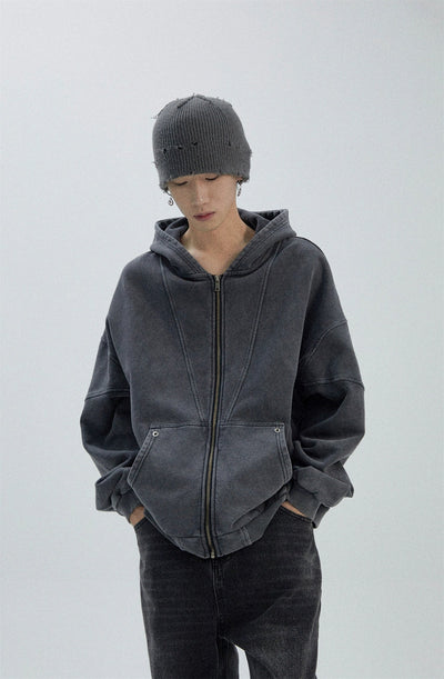 Old School Washed Zip-Up Hoodie Korean Street Fashion Hoodie By Ash Dark Shop Online at OH Vault