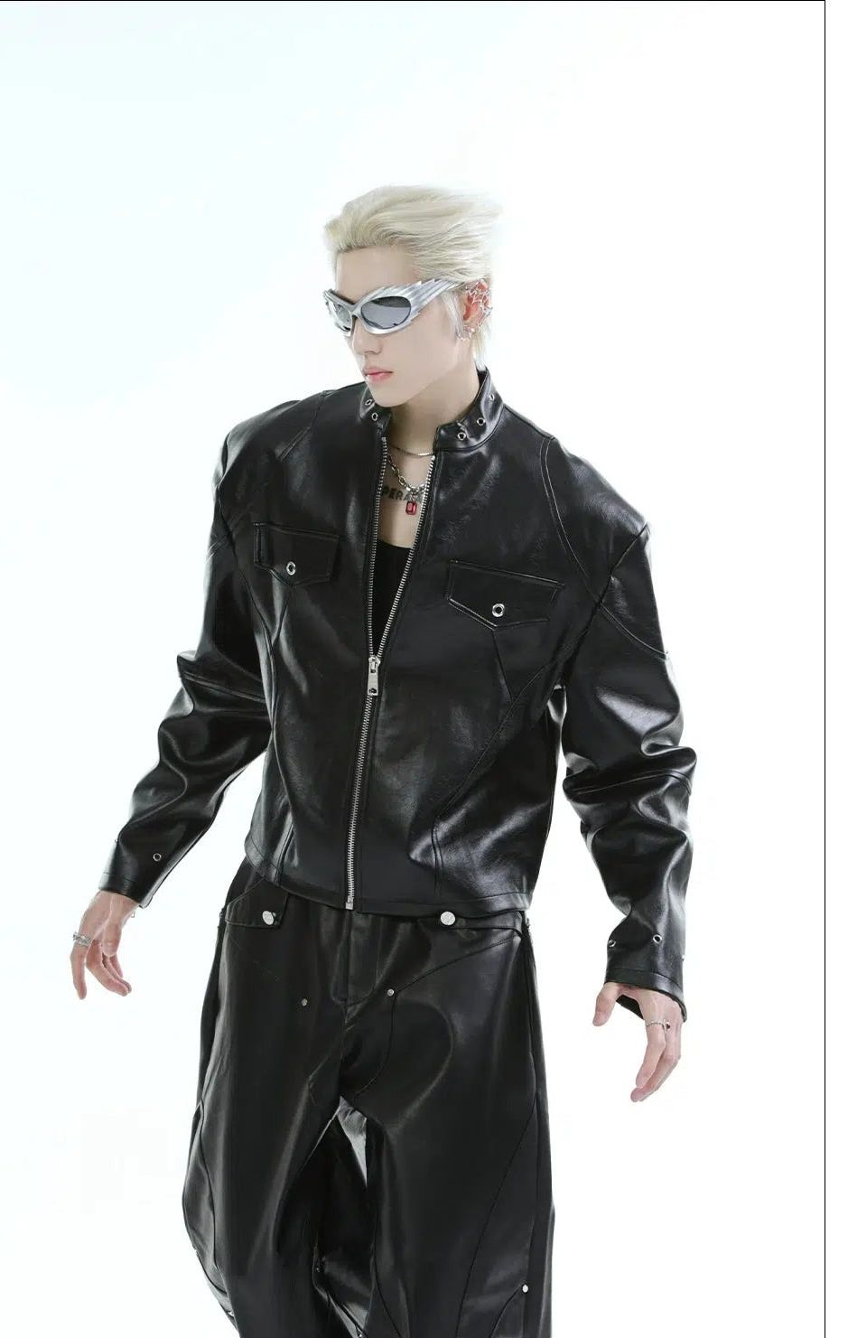 Moto High Collar PU Leather Jacket Korean Street Fashion Jacket By Turn Tide Shop Online at OH Vault