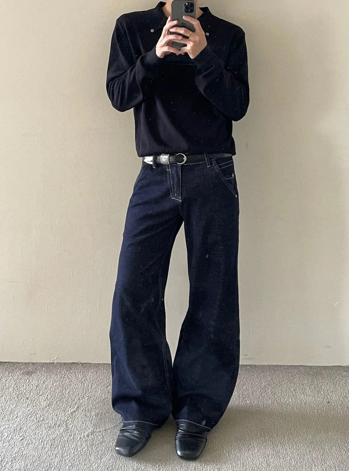 Stitched Detail Bootcut Jeans Korean Street Fashion Jeans By MaxDstr Shop Online at OH Vault