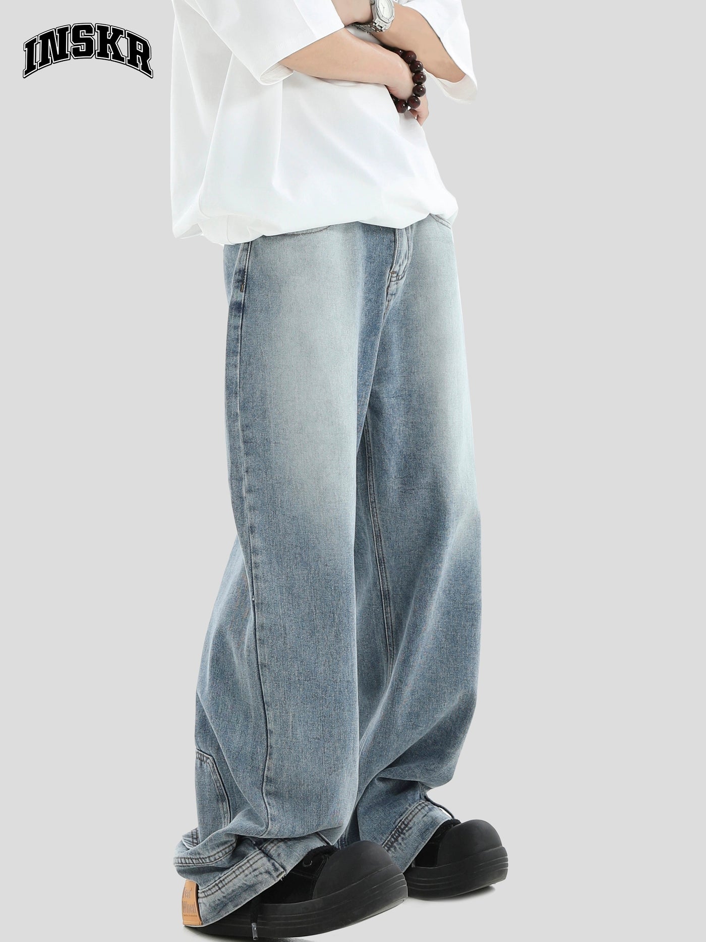 Flipped Back Faded Jeans Korean Street Fashion Jeans By INS Korea Shop Online at OH Vault