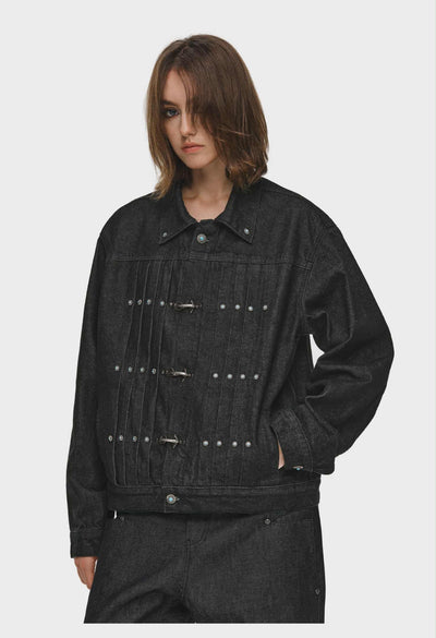 Retro Color Pleated Fireman Clasp Denim Jacket Korean Street Fashion Jacket By ANTIDOTE Shop Online at OH Vault