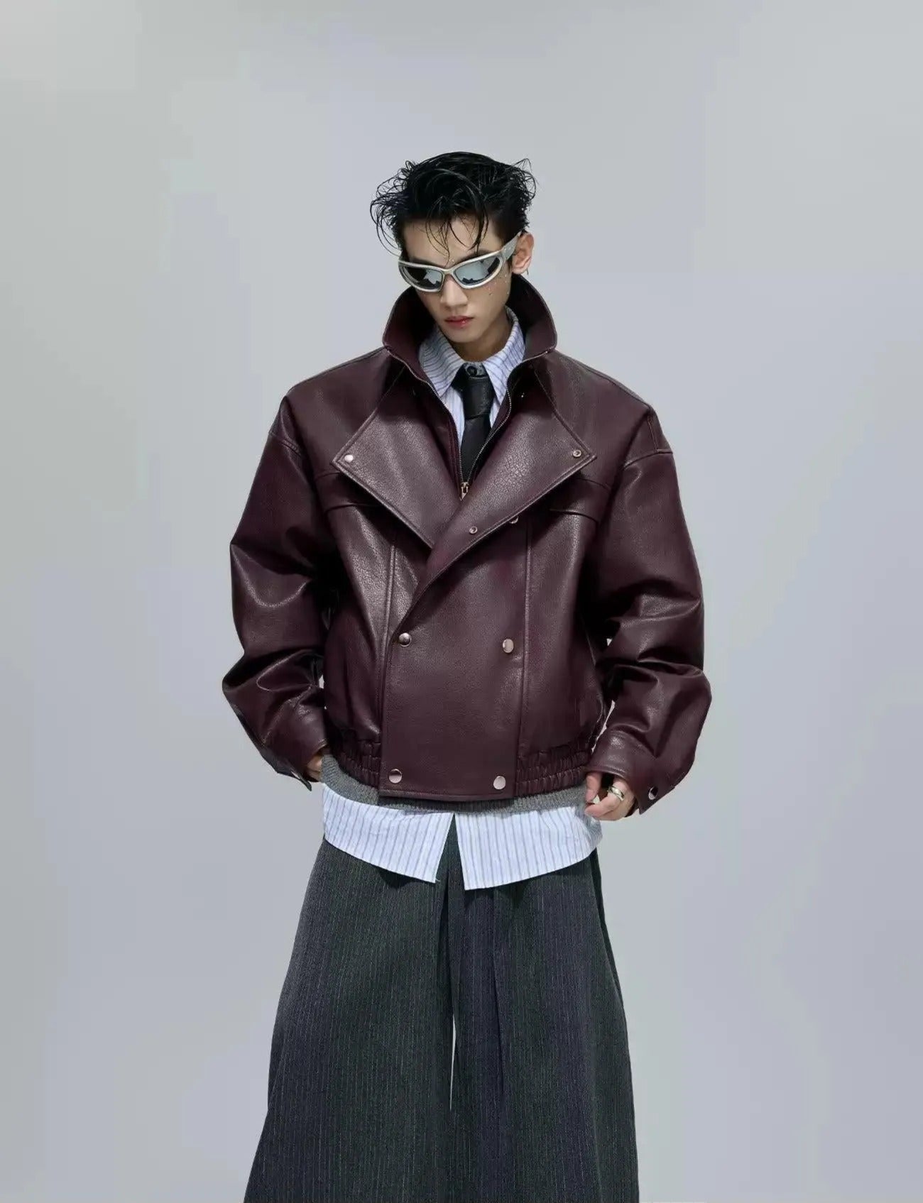 Ruched Hem Faux Leather Jacket Korean Street Fashion Jacket By Argue Culture Shop Online at OH Vault