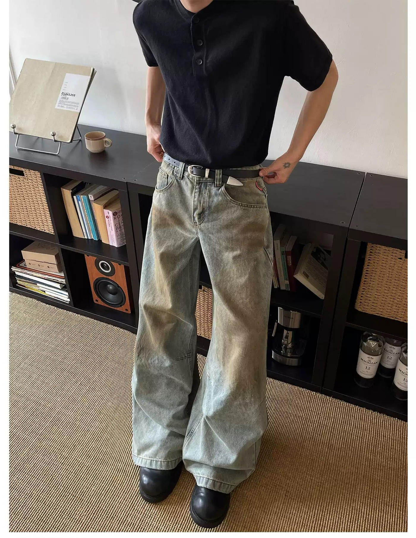 Dirty Dyed Wide Leg Jeans Korean Street Fashion Jeans By MaxDstr Shop Online at OH Vault