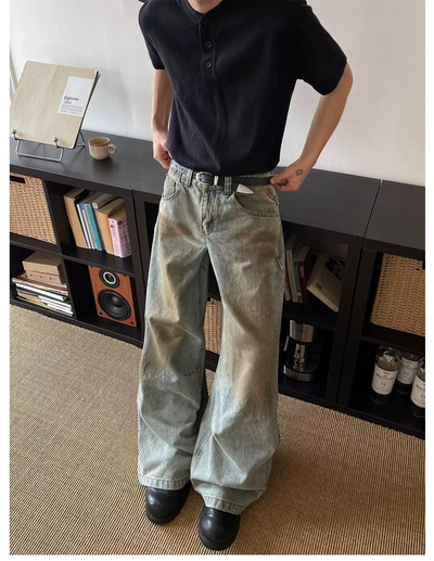 Dirty Dyed Wide Leg Jeans Korean Street Fashion Jeans By MaxDstr Shop Online at OH Vault