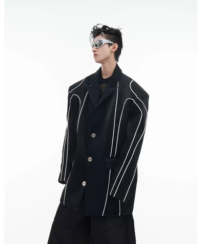 Peak Lapel Curve Lines Blazer Korean Street Fashion Blazer By Argue Culture Shop Online at OH Vault