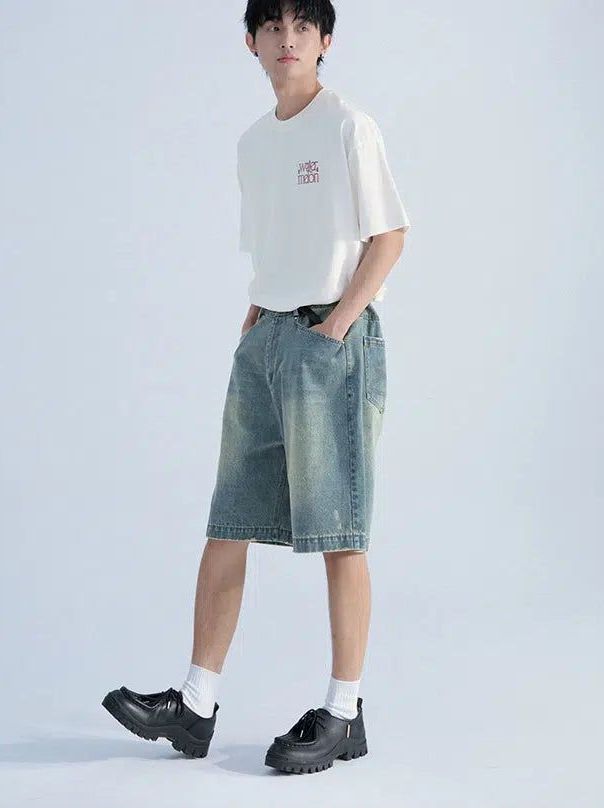 Faded Knee Denim Shorts Korean Street Fashion Shorts By Mentmate Shop Online at OH Vault