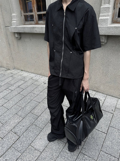 Split Zipper Pleated Shirt Korean Street Fashion Shirt By Ash Dark Shop Online at OH Vault