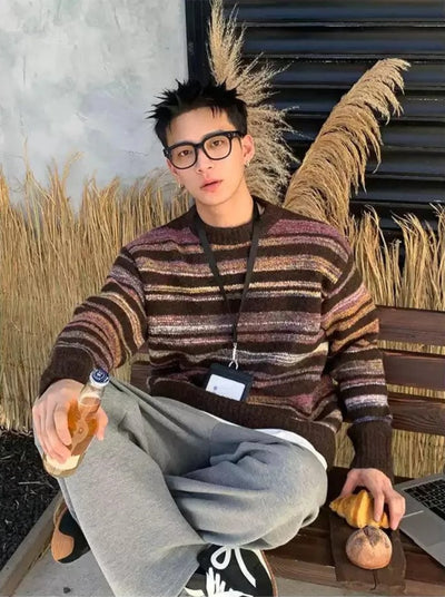 Comfy Striped Contrast Sweater Korean Street Fashion Sweater By Poikilotherm Shop Online at OH Vault