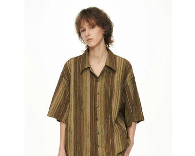 Wood Pattern Buttoned Shirt Korean Street Fashion Shirt By 11St Crops Shop Online at OH Vault