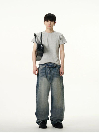 Faded Buckled Belt Jeans Korean Street Fashion Jeans By 77Flight Shop Online at OH Vault