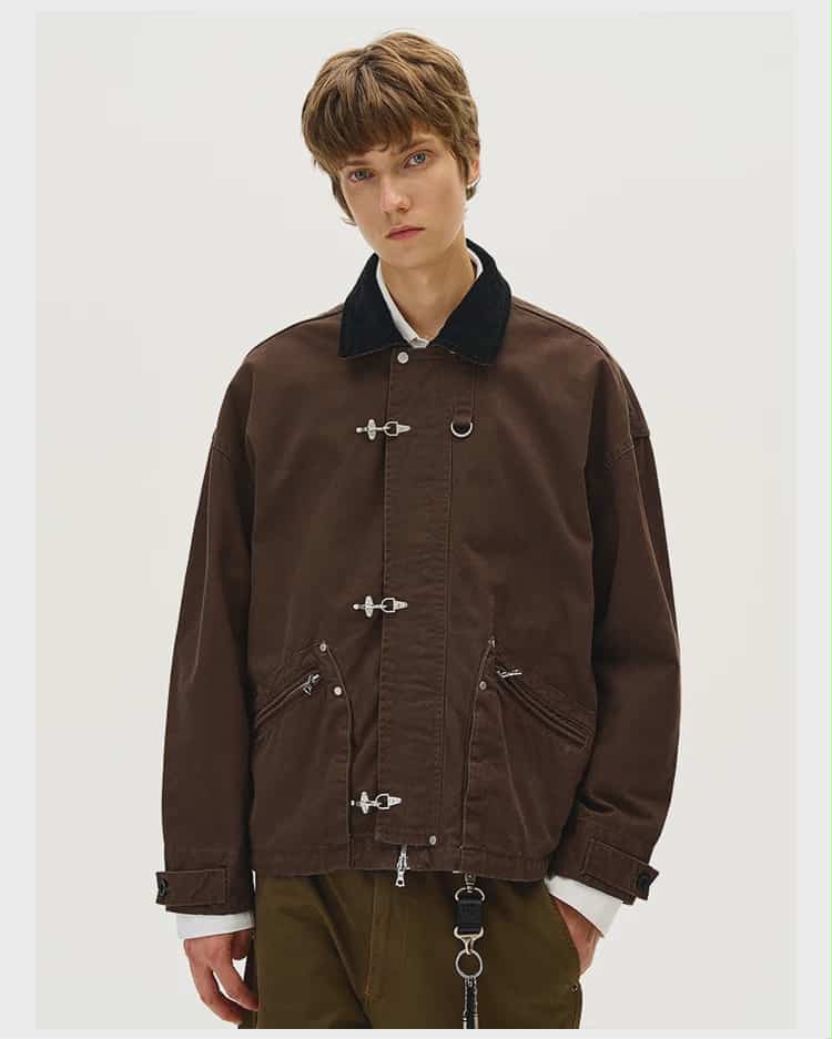 Contrast Collar Fireman Clasp Jacket Korean Street Fashion Jacket By Mad Witch Shop Online at OH Vault