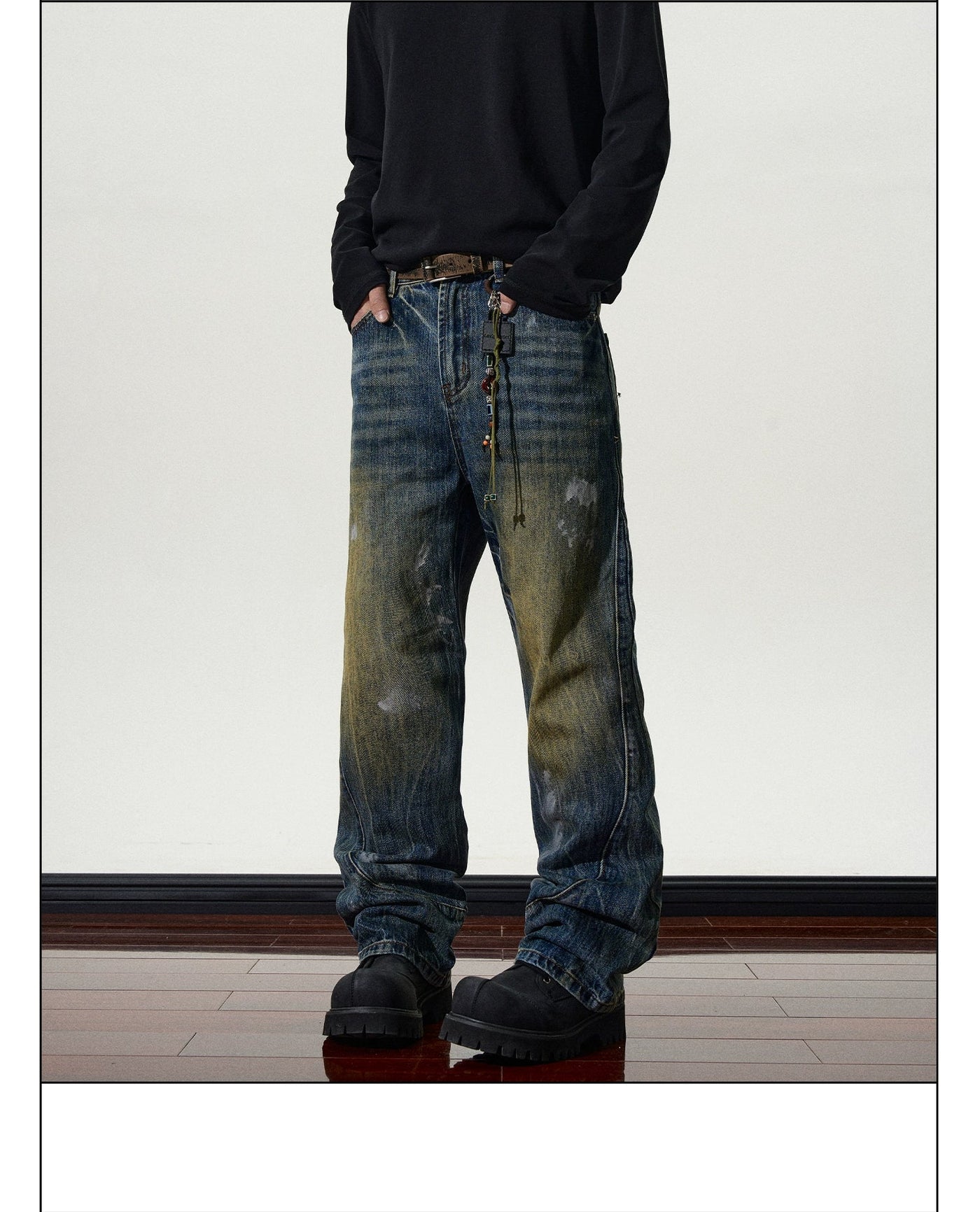 Ink-Splashed Flared Jeans Korean Street Fashion Jeans By A PUEE Shop Online at OH Vault