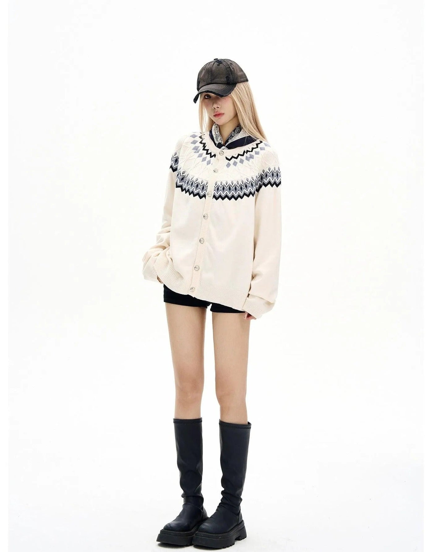 Nordic Pattern Knit Cardigan Korean Street Fashion Cardigan By MaxDstr Shop Online at OH Vault
